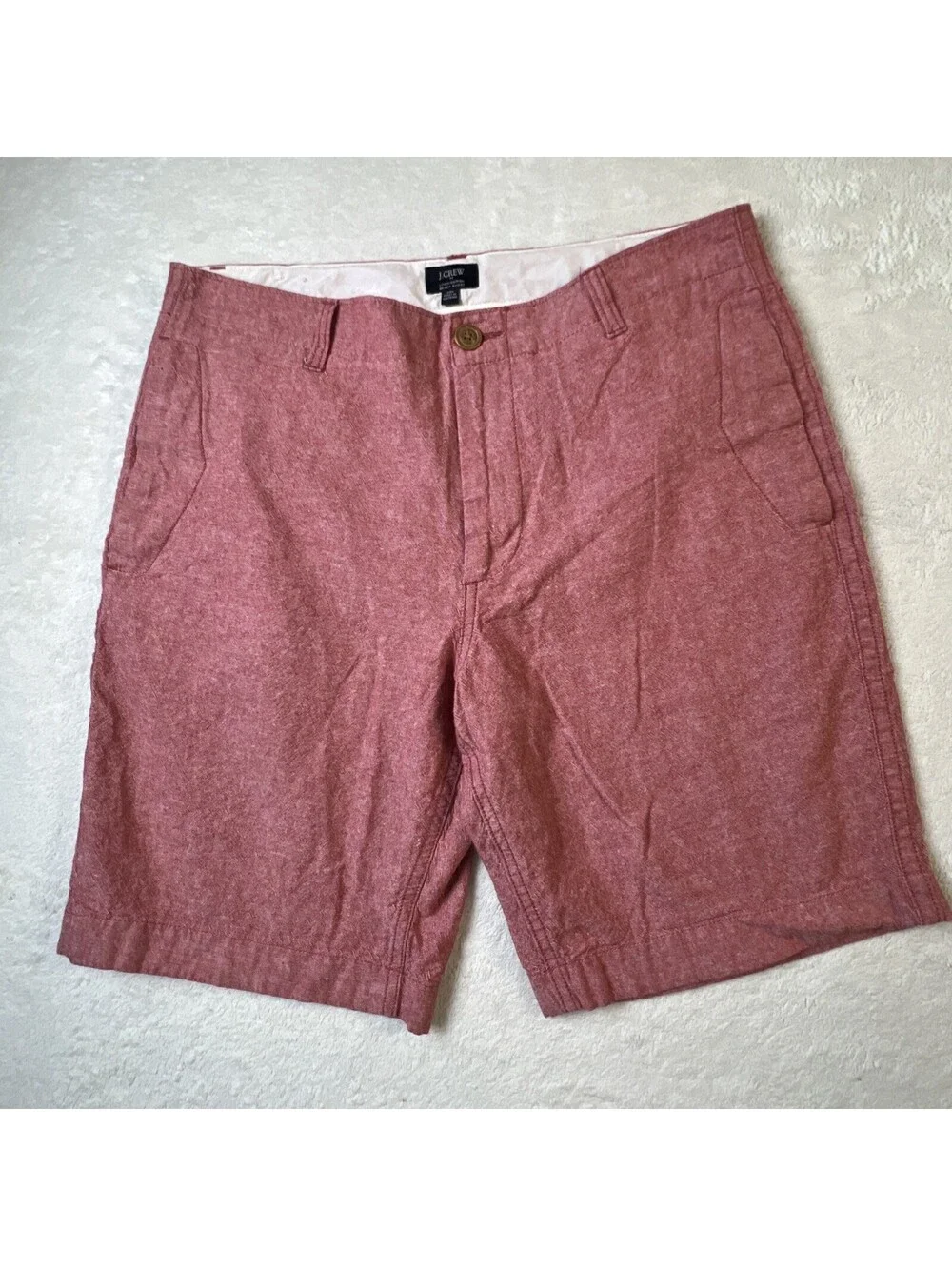 J. Crew Linen Cotton Beach Shorts Mens 33 Red Coastal Preppy 9” Inseam Textured